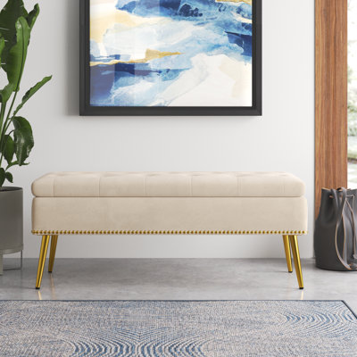 Banc de rangement rembourré en velours Kajana