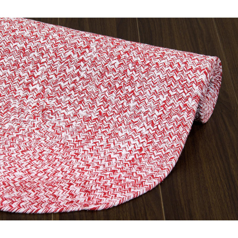 Etherton Farmhouse Braided Cotton Red/White Area Rug, Oval 4' x 6'