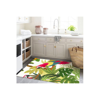 Colourful Parrot and Tree Leaves Patterned Woven Base Modern Decorative Rug
