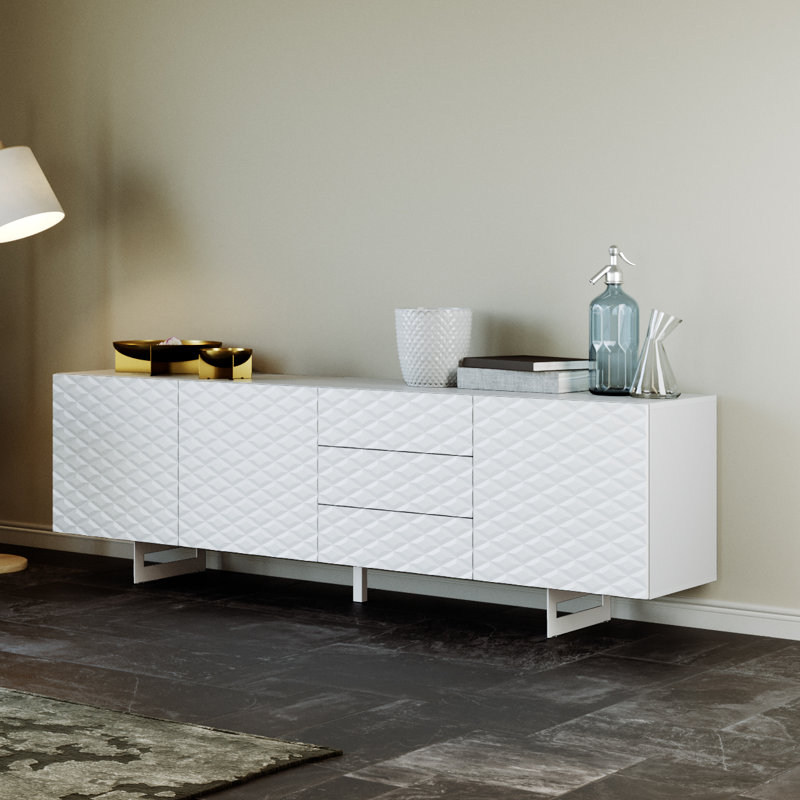 Floro 220cm Sideboard, White/White
