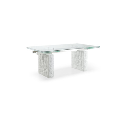 118-Inch Rectangular Glass Dining Table With White Concrete-Look Legs