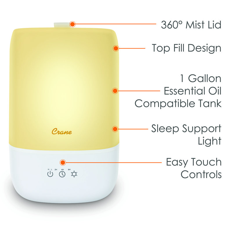 White Top Fill Cool Mist Humidifier with Sleep Support Light