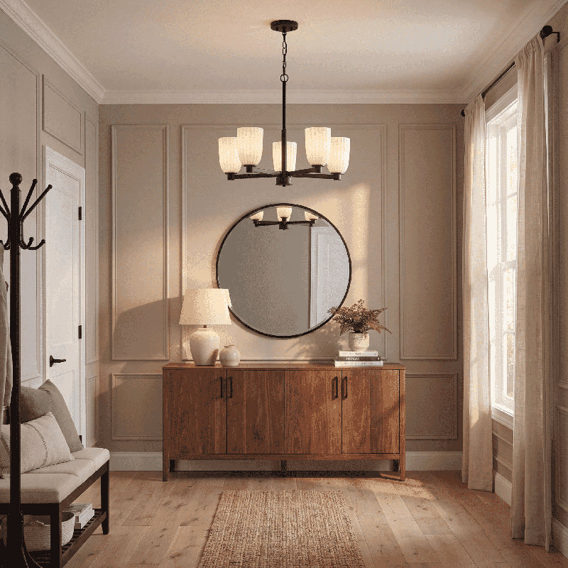 Lustre 5 lumières Aldegonde en noir mat, Matte Black