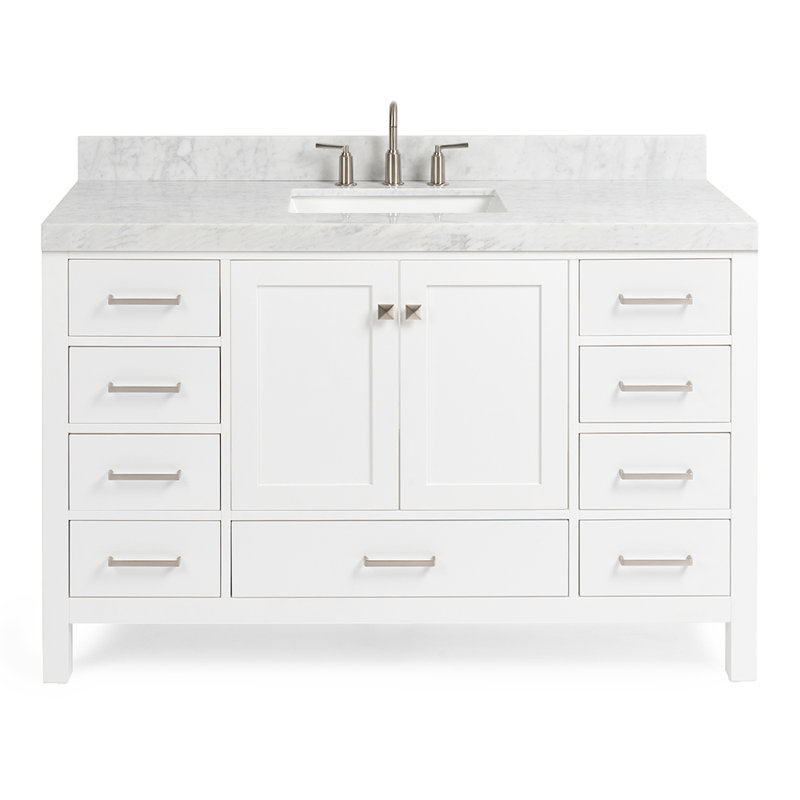 Meuble-lavabo simple 54 po avec plateau en marbre Cambridge, Blanc