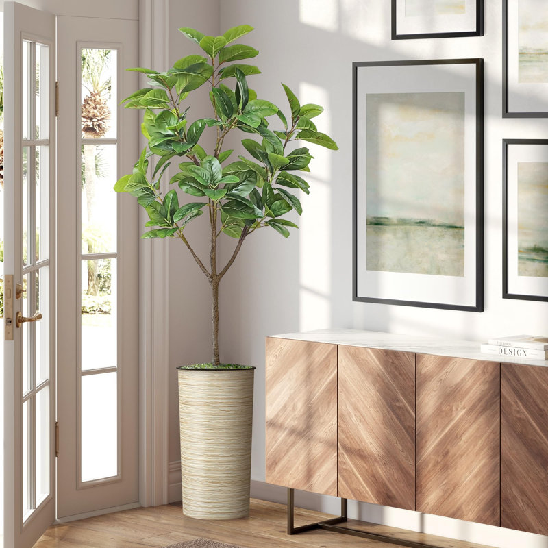 Arbre artificiel avec pot à fleurs en forme de faux drapeau Magnolia (pot en pot et arbre), Line Green