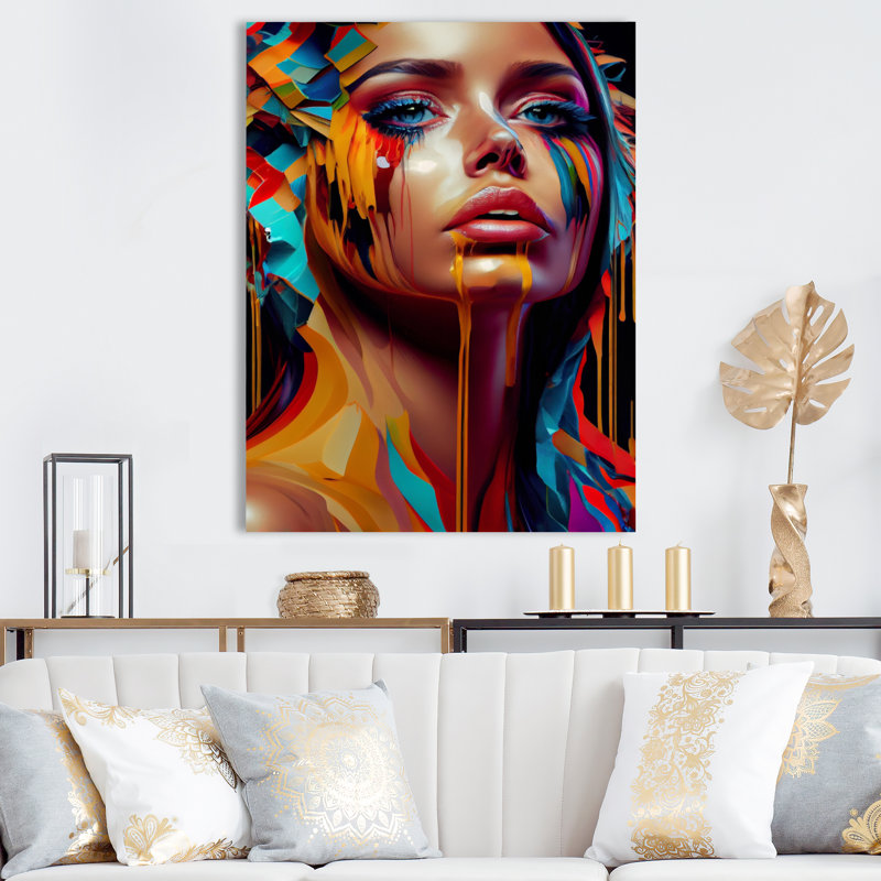«Vibrant Creative Woman Portrait VII», impression sur toile, H 20 po x l 12 po x P 1 po, Toile tendue