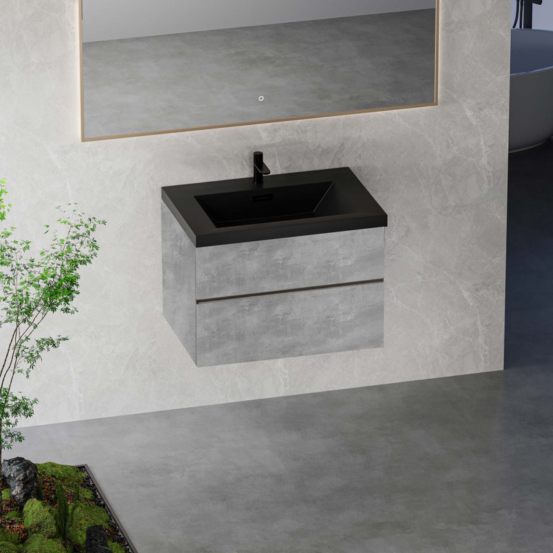 Meuble-lavabo flottant avec lavabo, meuble-lavabo mural moderne avec lavabos en quartz et tiroirs à fermeture en douceur