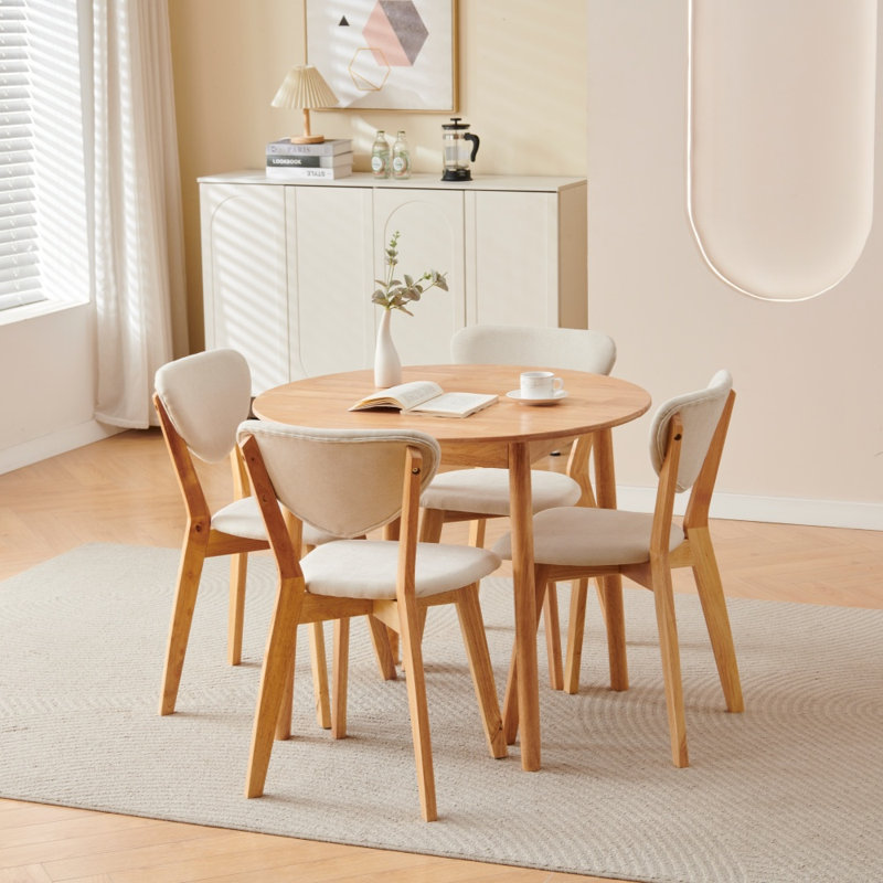 Wood Dining Table and Chairs Set 4, Farmhouse Kitchen Table Set, 100% Natural Solid Timber Material, FSC-Certified