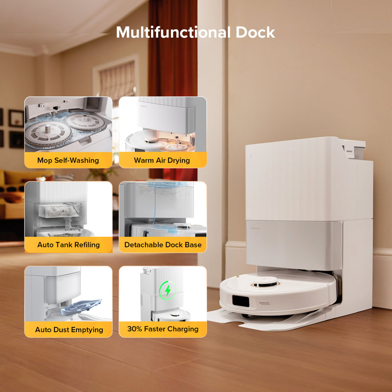 Roborock Qrevo S5V Robot Vacuum Cleaner, Flexiarm Edge Mopping, 12,000Pa Suction, Dual Zero-Tangle System, Obstacle Avoidance, Self-Washing&Drying