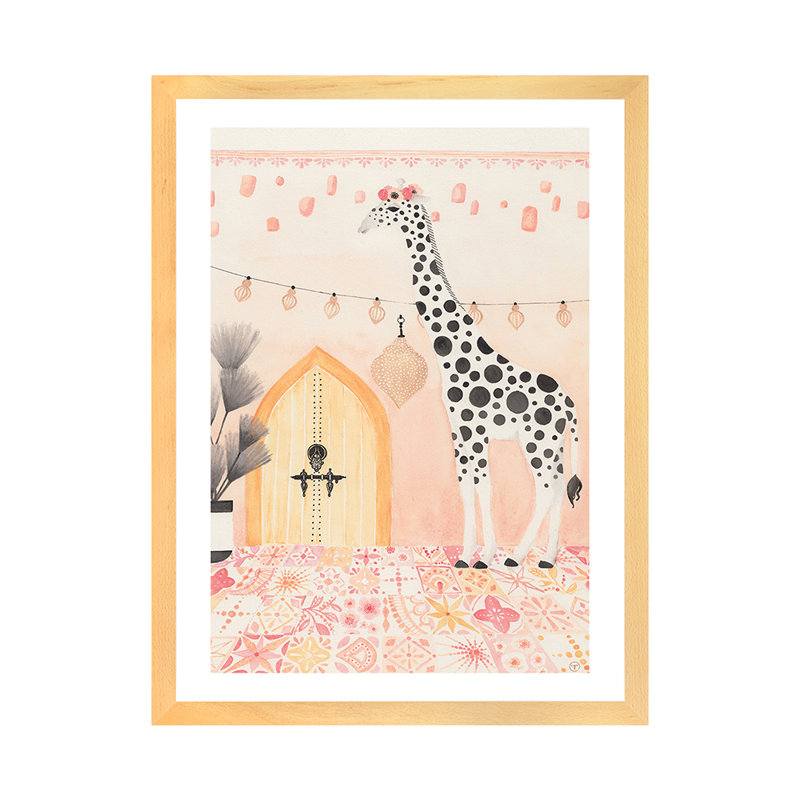 Girafe au Maroc, art encadré, H 32 po x l 24 po x P 1 po, Papier encadré naturel