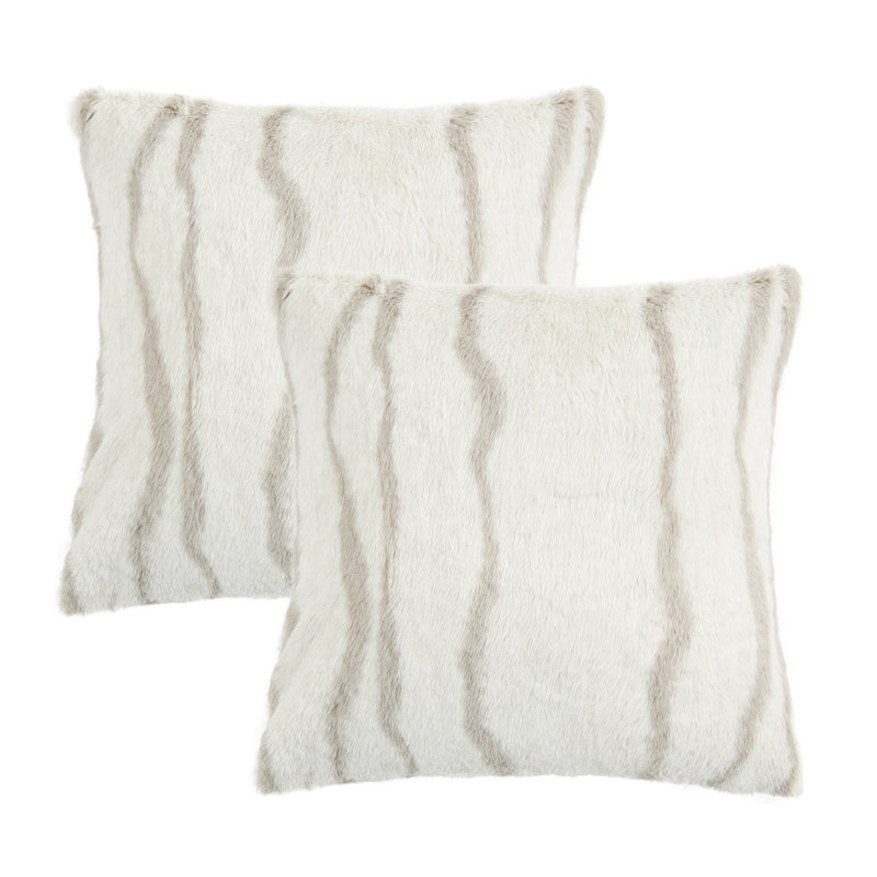 Finch Faux Fur Wavy Striped 20" Throw Pillow Cover, Pure Cashmere