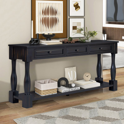 Table console longue de 63 po avec tiroirs de rangement et tablette inférieure pour le vestibule et la table d'entrée