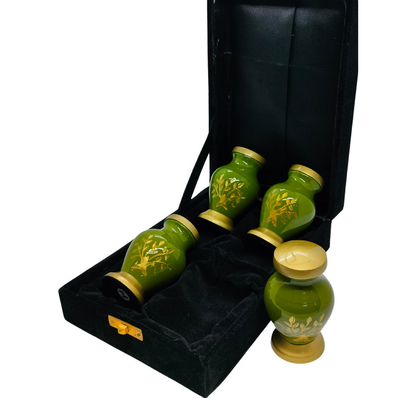 Gold Tree of Life on Black -  Unique design Keepsakes Set of 4 for Ashes, Green