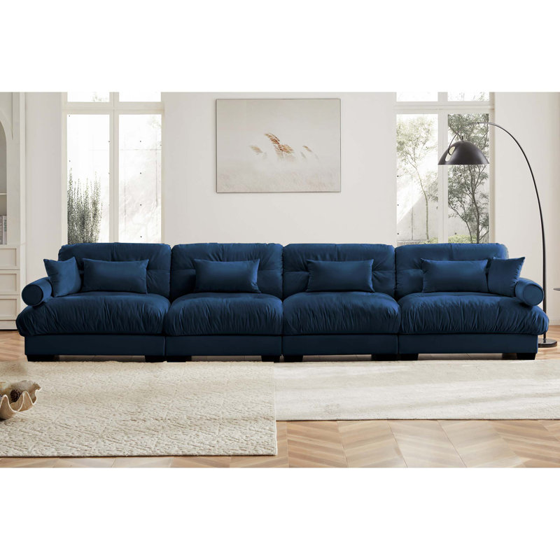 Canapé modulaire surdimensionné en velours super confortable avec repose-pieds mobile, Velours bleu
