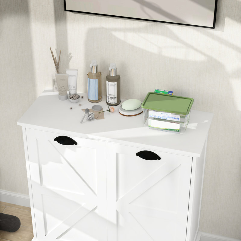 Tilt-out Laundry Sorter Cabinet - White. Fashionable Design. Removable Cloth Bags For Sorting. E1 , Painted. Waterproof & Secure. Easy Assembly. 100-pound Load-bearing Capacity White Cabinet. Stylish