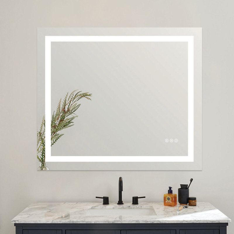 Miroir de salle de bain anti-buée à DEL sans cadre avec éclairage avant et rétroéclairé, 36 po x 36 po