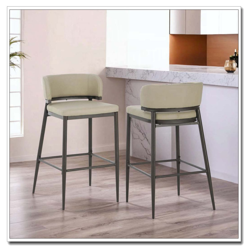 Tabouret de bar en cuir et structure en métal, Kaki