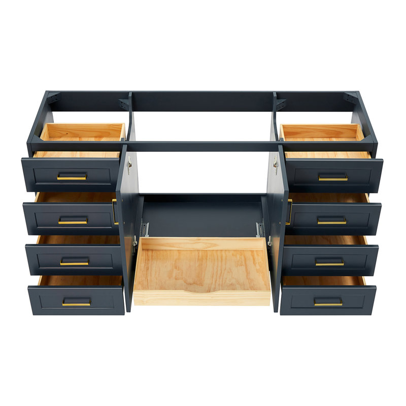 Sawyer 66'' Solid Wood Single Bathroom Vanity Base Only, Base Cabinet without Top, Midnight Blue