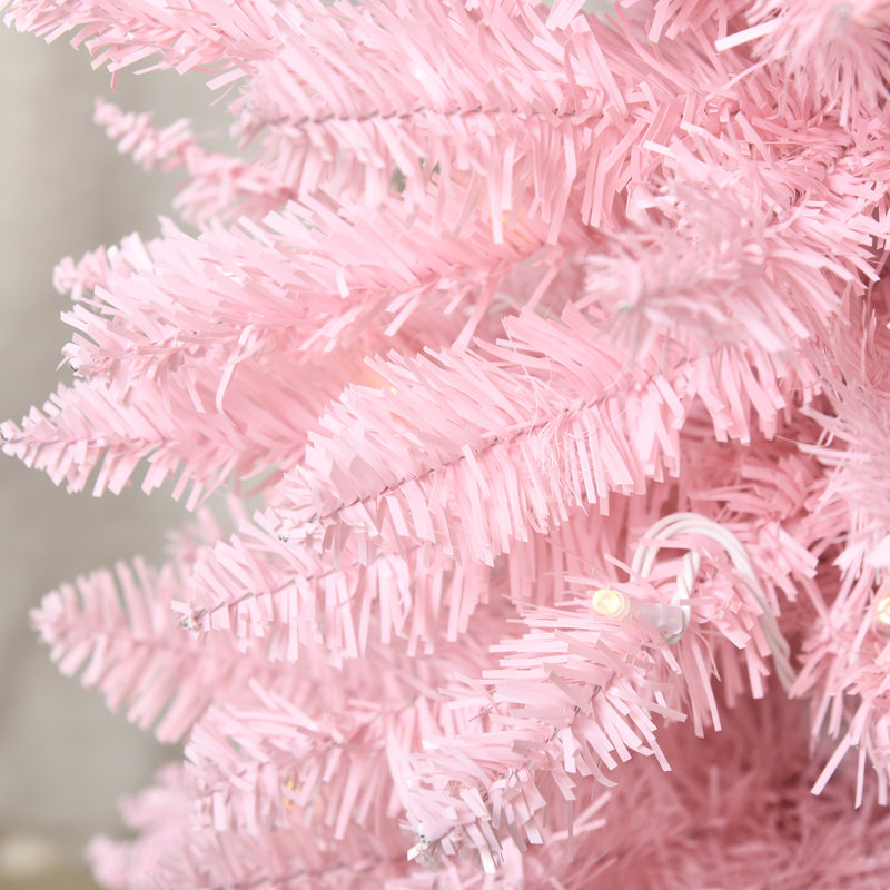 Arbre de Noël artificiel mince 5 pi avec branches réalistes rose 5 pi, 5' H