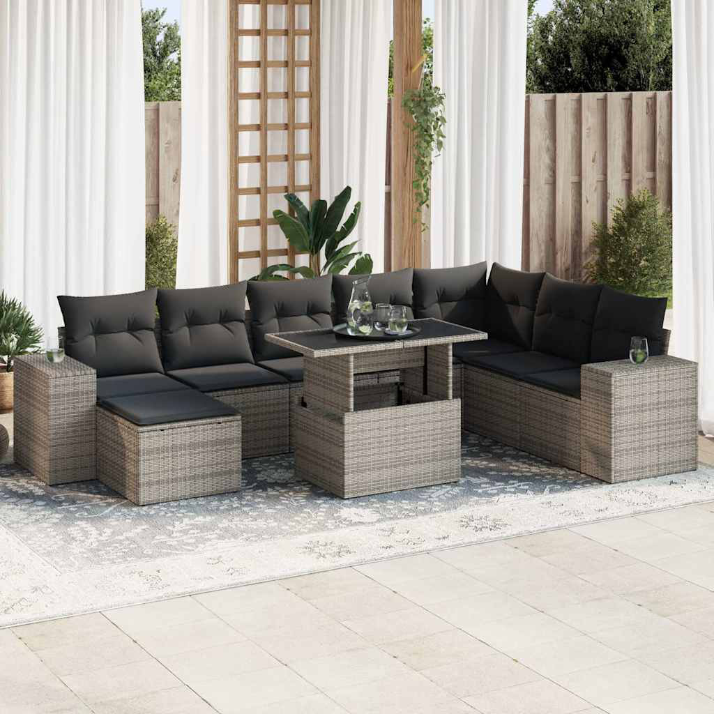 Vidaxl 9-Tlg. Garten-Sofagarnitur Mit Kissen Grau Poly Rattan