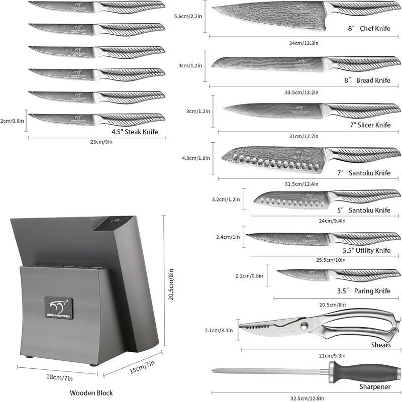 16-Piece Damascus Kitchen Knife Set, Gray Modern Knife Set