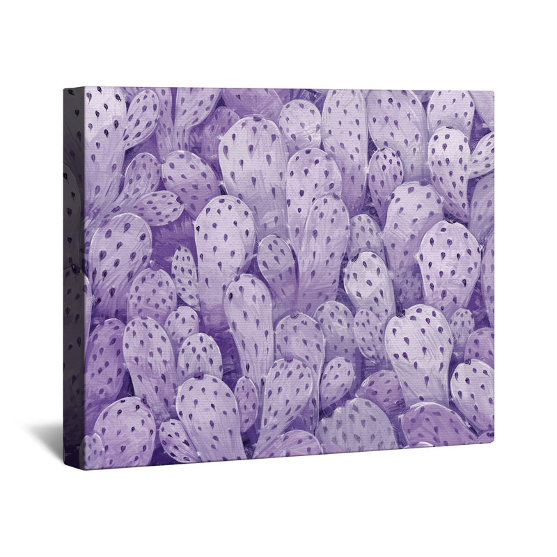 Toile tendue mauve à motif de cactus, 12 x 12 pouces