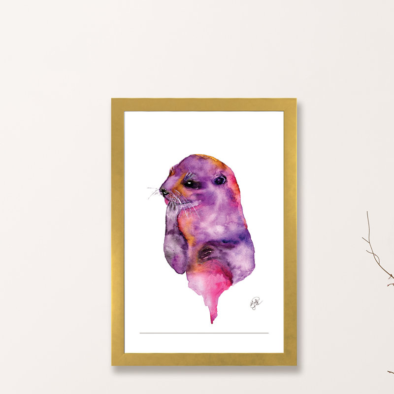 Loutre, art sur toile, H 32 po x l 24 po x P 1 po, Papier encadré doré