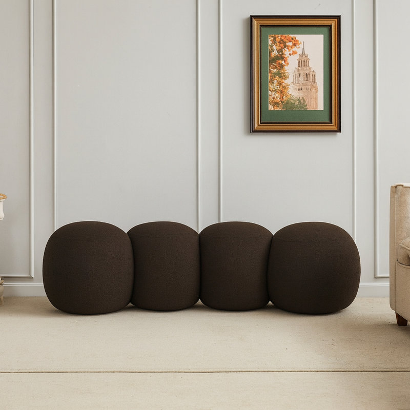 Banc en tissu Apollo Boucle, H 18 po x l 65 po x P 31 po, Tissu brun bouclé