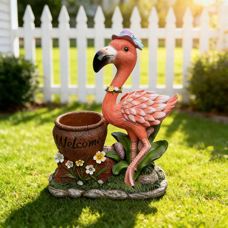 Sculpture de jardin Playful Flamingo avec pot de fleurs intégré, décoration de jardin unique et lumière solaire