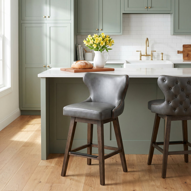 Carline Caraline Swivel Counter & Bar Stool, Wax Brown Faux Leather, Counter Stool (26" Seat Height)
