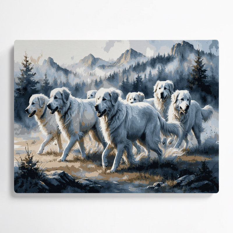 Chiens des Grandes Pyrénées, art mural en métal gris, H 8 po x l 10 po