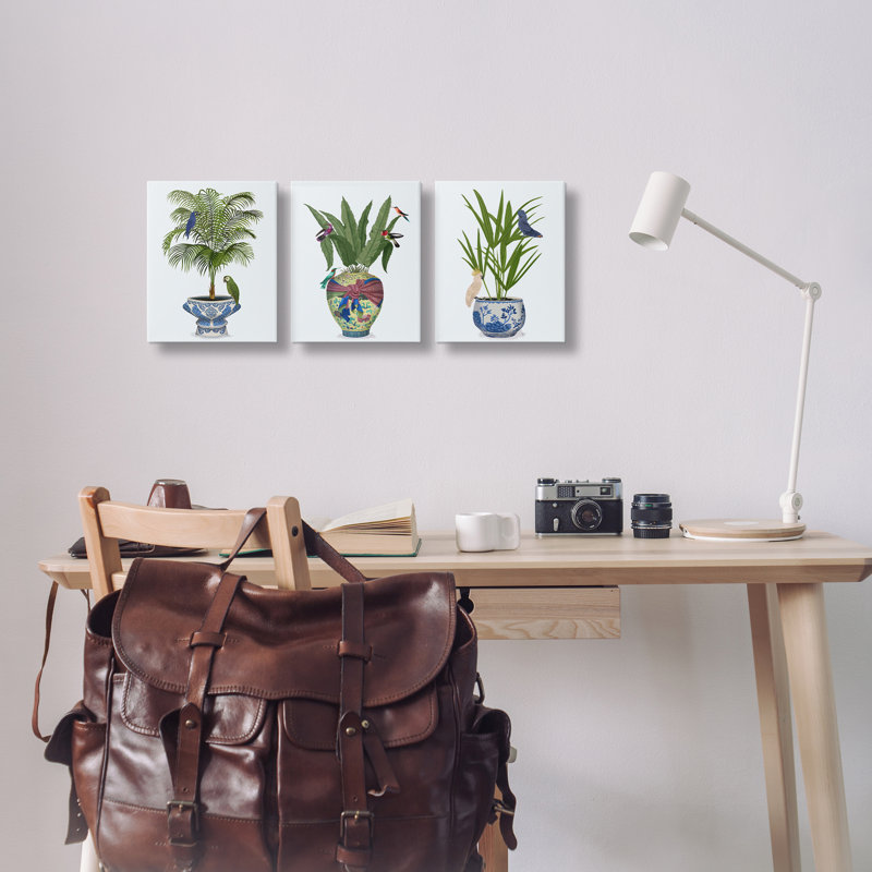  «Traditional House Plant Vases», ensemble de 3 toiles sur toile par Fab Funky, H 14 po x l 11 po