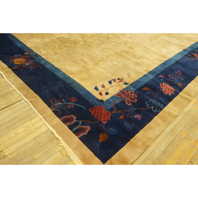 Antique Large Art Deco Chinese Floral Knotted Rug