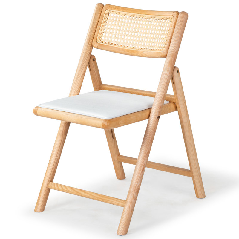 Shaylie Upholstered Seat Folding Dining Chair, Natural/White