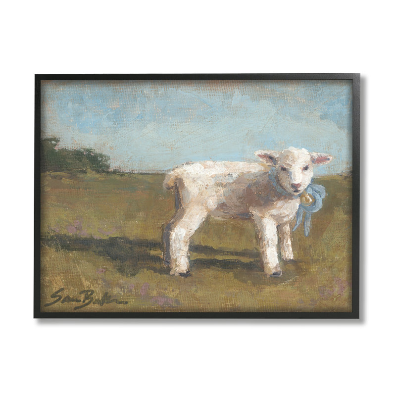 Farmhouse Baby Lamb - Peinture, Giclée encadrée noir minuit, H 11 po x l 14 po x P 1,5 po