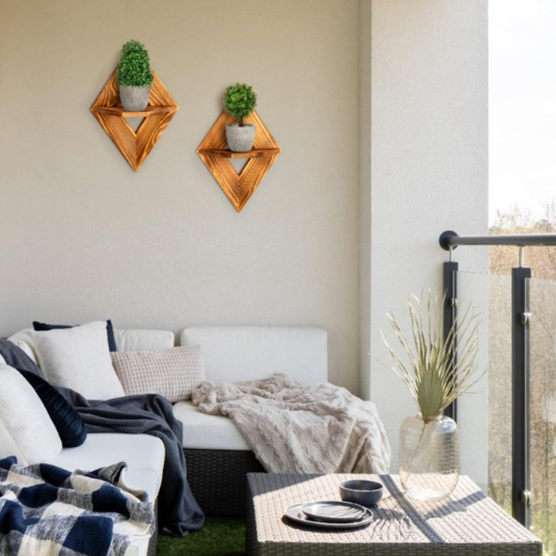 2 Piece Triangle Pine Recessed Wall Shelf