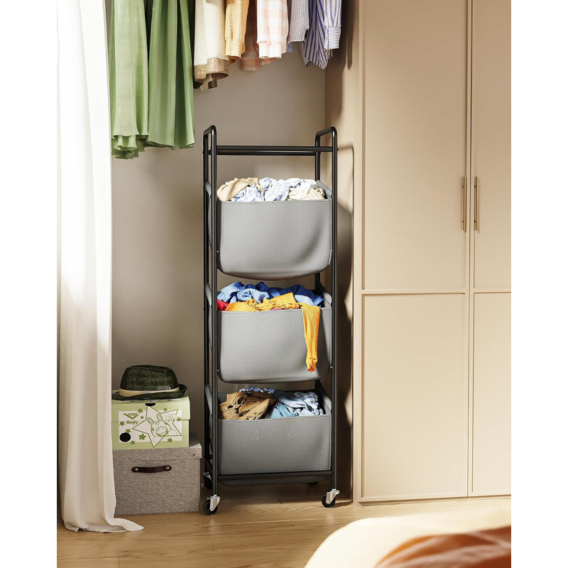 3 Section Laundry Sorter With Removable Bags, 120L Rolling Vertical Laundry Hamper, Stackable Laundry Baskets Organizer For Bathroom, Apartment, Dorm