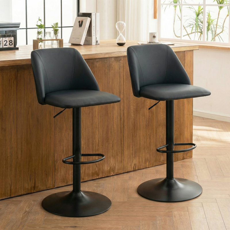 Tabouret de bar et de comptoir pivotant rembourré à hauteur réglable avec repose-pieds, Noir