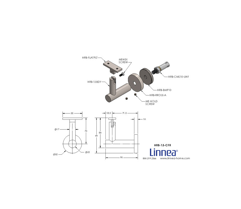 Concrete Mount Handrail Bracket with Round Rose and Flat Plate, Satin Stainless Steel