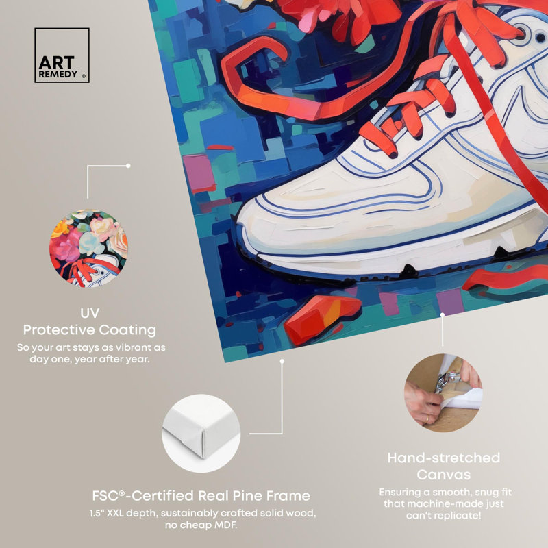 «Whimsical Sneaker with Flowers», art mural , Toile tendue, H 12 po x l 12 po