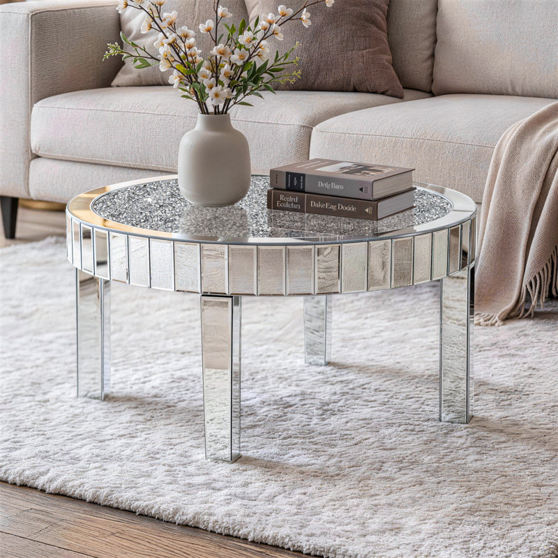 Modern Mirror Coffee Table With Diamond Inlay Accents
