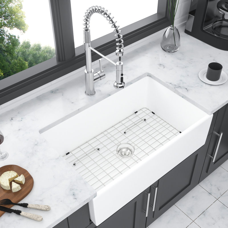 36 Inch Kitchen Ceramic Sink White - Strong, Scratch, And Easy To Clean 36" White, , Stain-