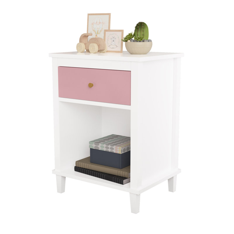 Table de chevet moderne Mid Century, Blanc / Rose