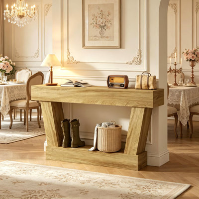 Console étroite vintage de 160 cm, longue table d'entrée avec tablette de rangement pour couloir et salon
