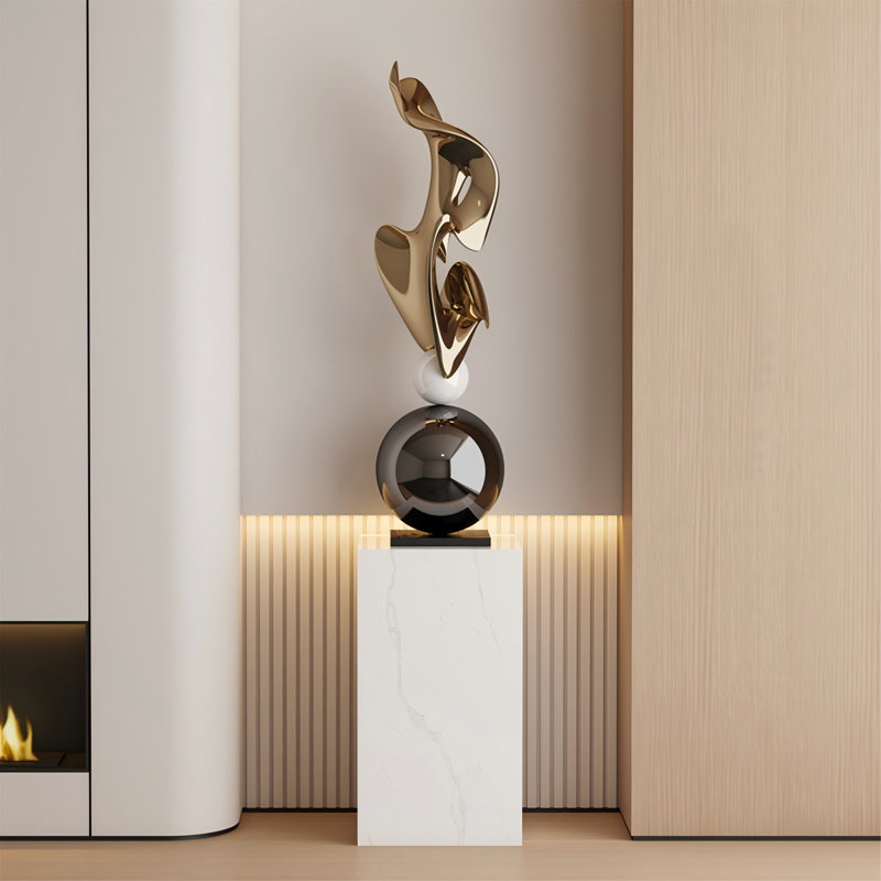 Sculpture géométrique moderne 62,99 ", Blanc / Doré / Noir