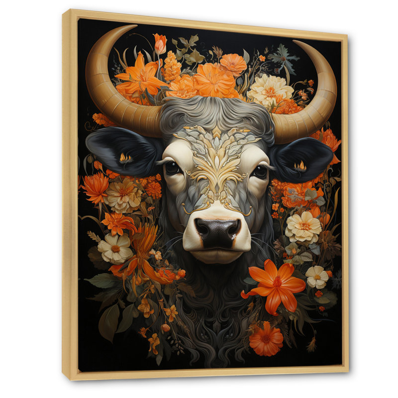 Steinfort " Hinduisim Sacred Cow ", 44" H x 34" W x 1.5" D, Natural Floater Framed