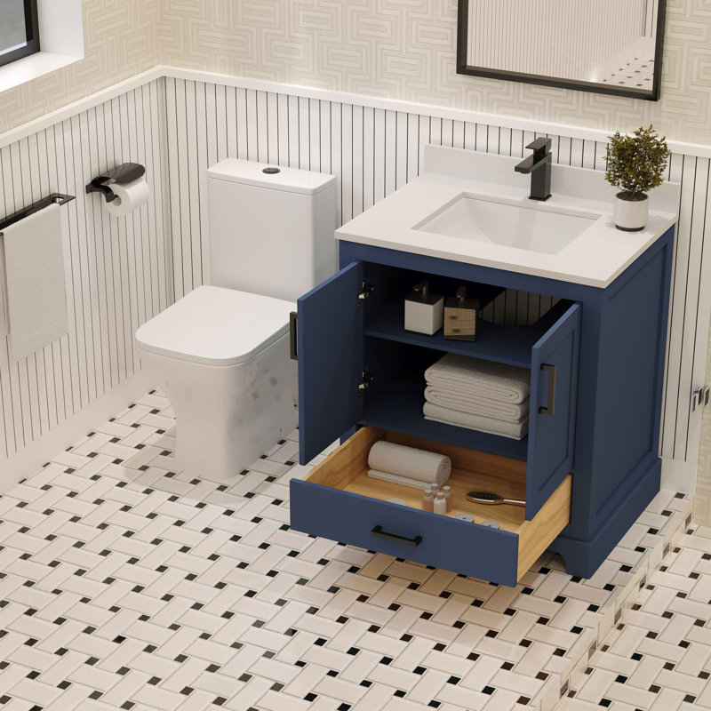 Ensemble de meuble-lavabo simple 30 po avec plateau en quartz Maya, Bleu, Noir mat
