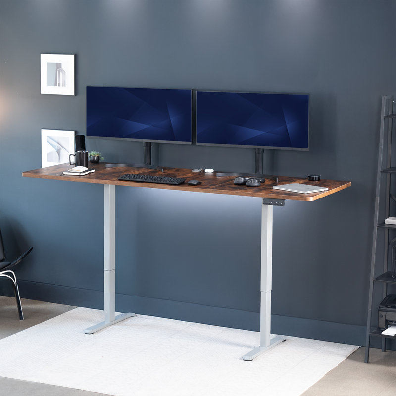 Bureau debout à deux moteurs Vivo Electric, L 82,7 po, Gris, Brun rétro