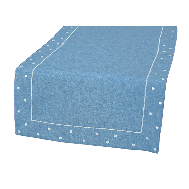 Breen Embroidered Easy Care Rectangular Table Runner, Chambray