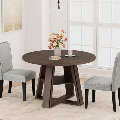Ensemble de table de salle à manger 43 po avec chaises à têtes de clou rembourrées (2 pièces), base en bois en forme de X, brun clair